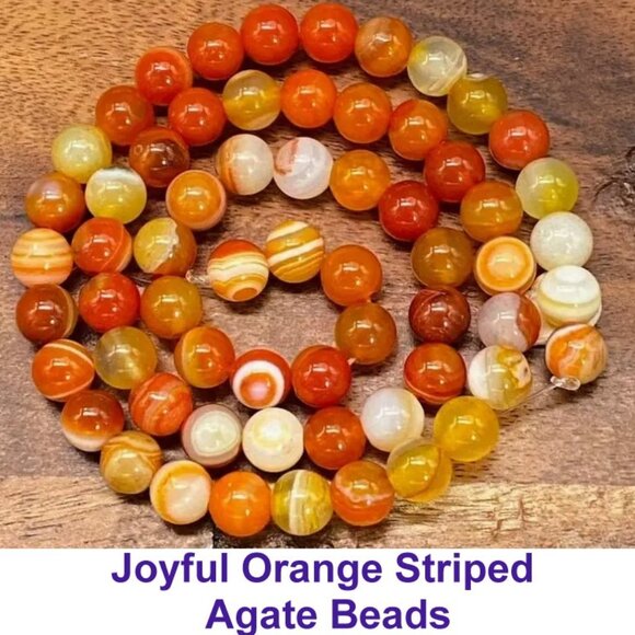 Joyful Orange Striped Agate ( Orange Banded Agate) 15" Strand - Picture 1 of 1